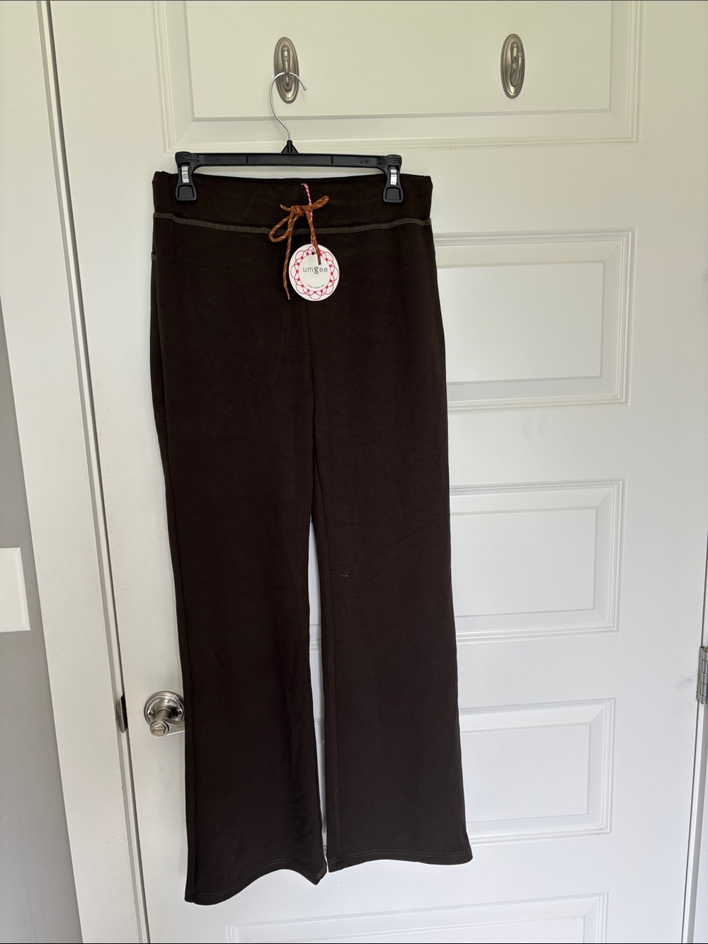 Umgee Straight Leg Pants in Dark Brown with Drawstring